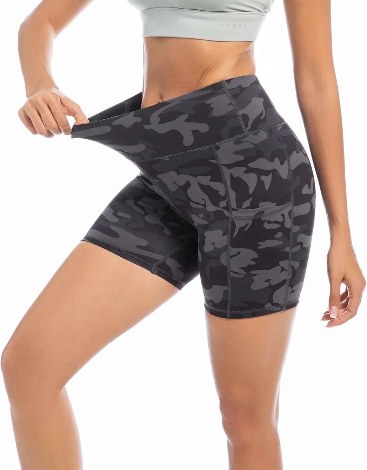 AHLW Buttery Soft Workout Biker Shorts for Women with Pockets High Waisted Elastic Comfortable Athletic Running Yoga Shorts