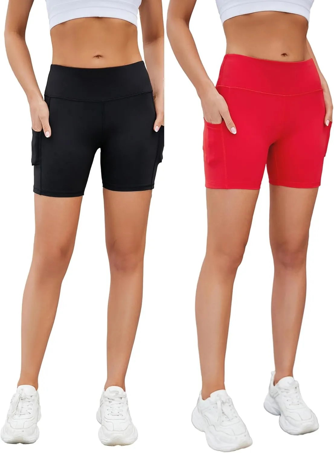 AHLW Buttery Soft Workout Biker Shorts for Women with Pockets High Waisted Elastic Comfortable Athletic Running Yoga Shorts