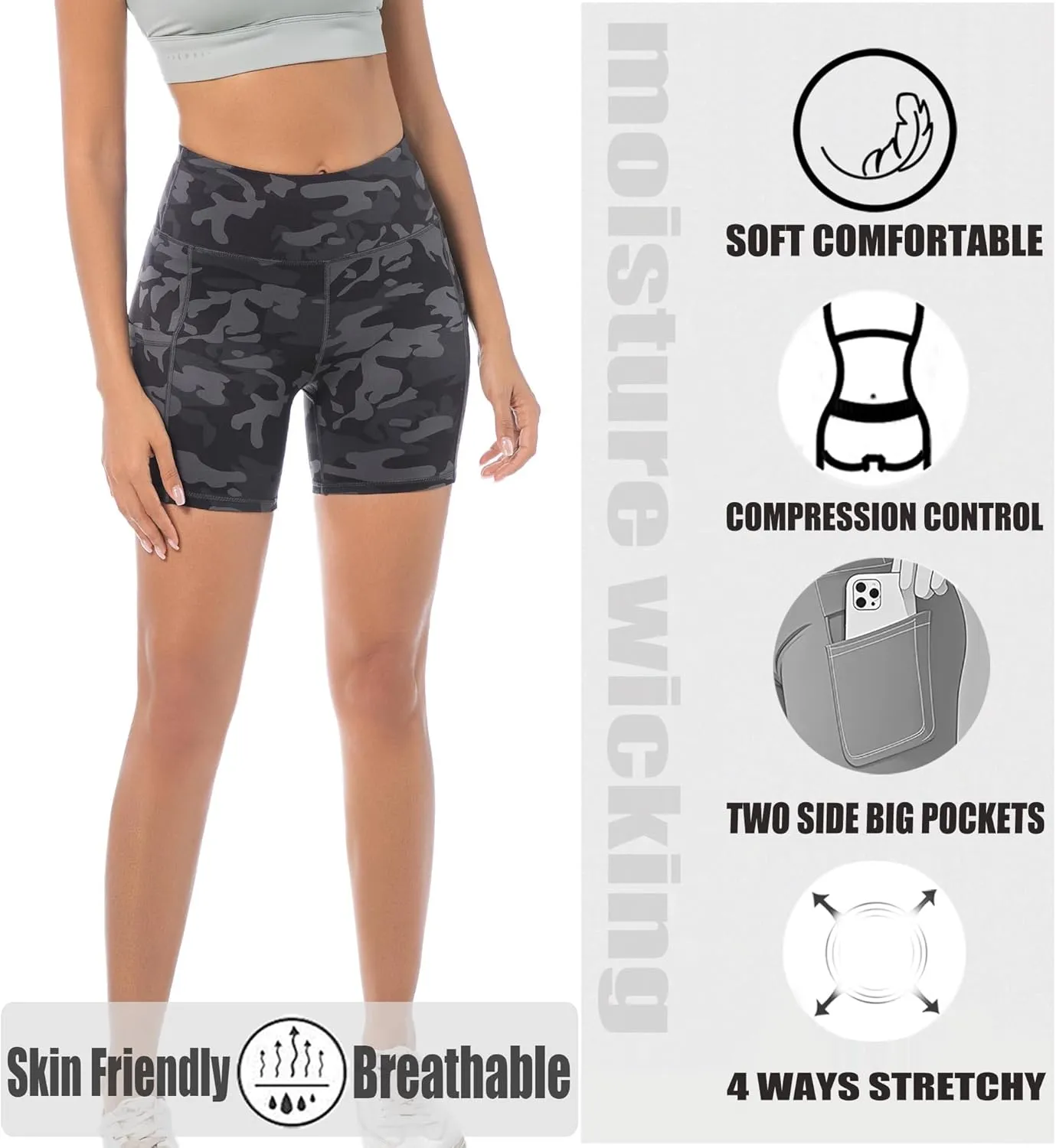 AHLW Buttery Soft Workout Biker Shorts for Women with Pockets High Waisted Elastic Comfortable Athletic Running Yoga Shorts