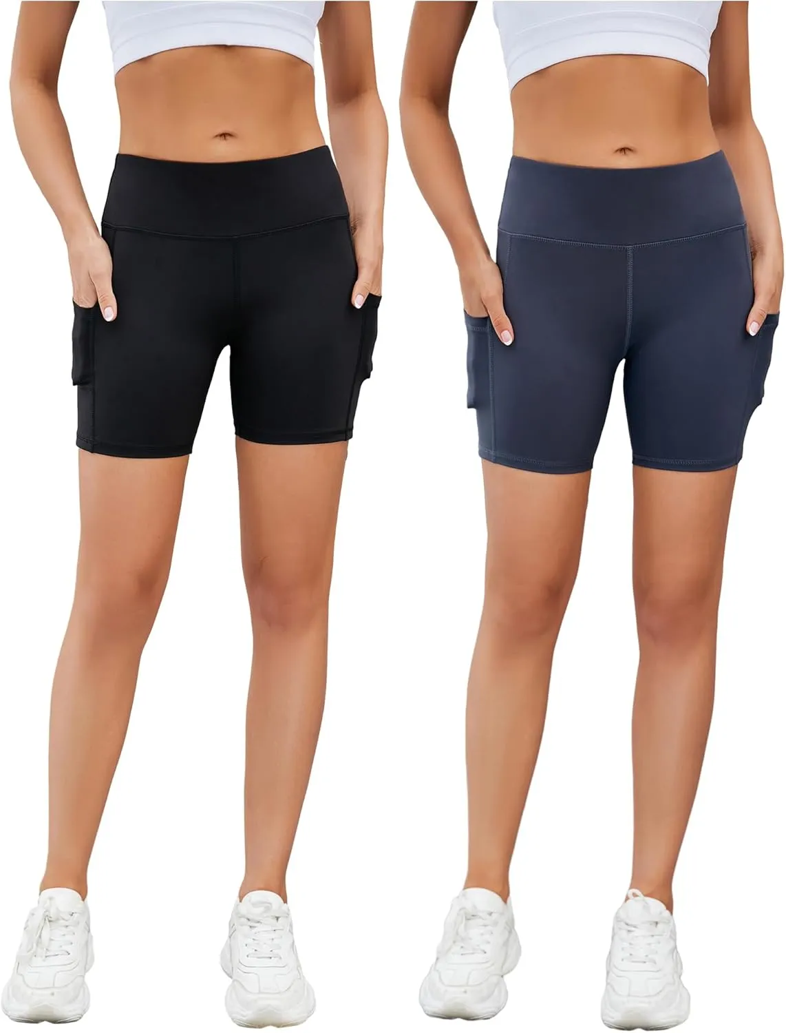 AHLW Buttery Soft Workout Biker Shorts for Women with Pockets High Waisted Elastic Comfortable Athletic Running Yoga Shorts