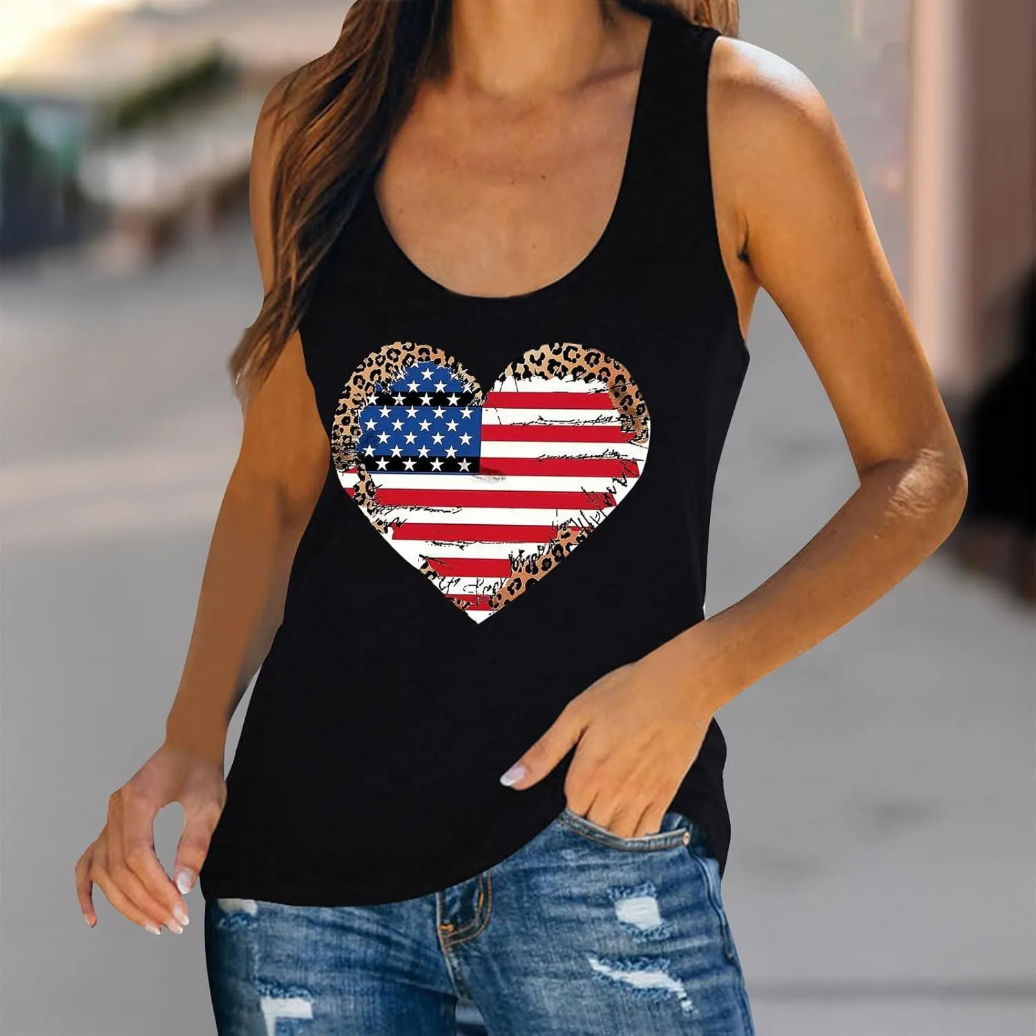American Flag Tank for Womens Top 4th of July Independence Day Camisole USA Flag Patriotic Summer Sleeveless Shirt