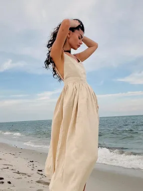 Backless Fit and Flare Midi Sundress in Cotton Blend for Summer