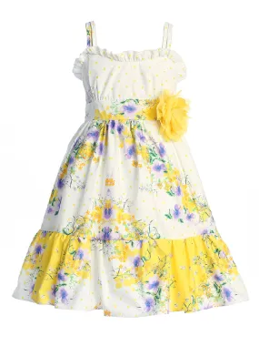 Big Girls Yellow Floral Ruffle Plus Size Cotton Dress 14.5-20.5