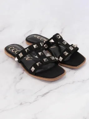 Black & Silver Rockstud Strap Slide Sandals