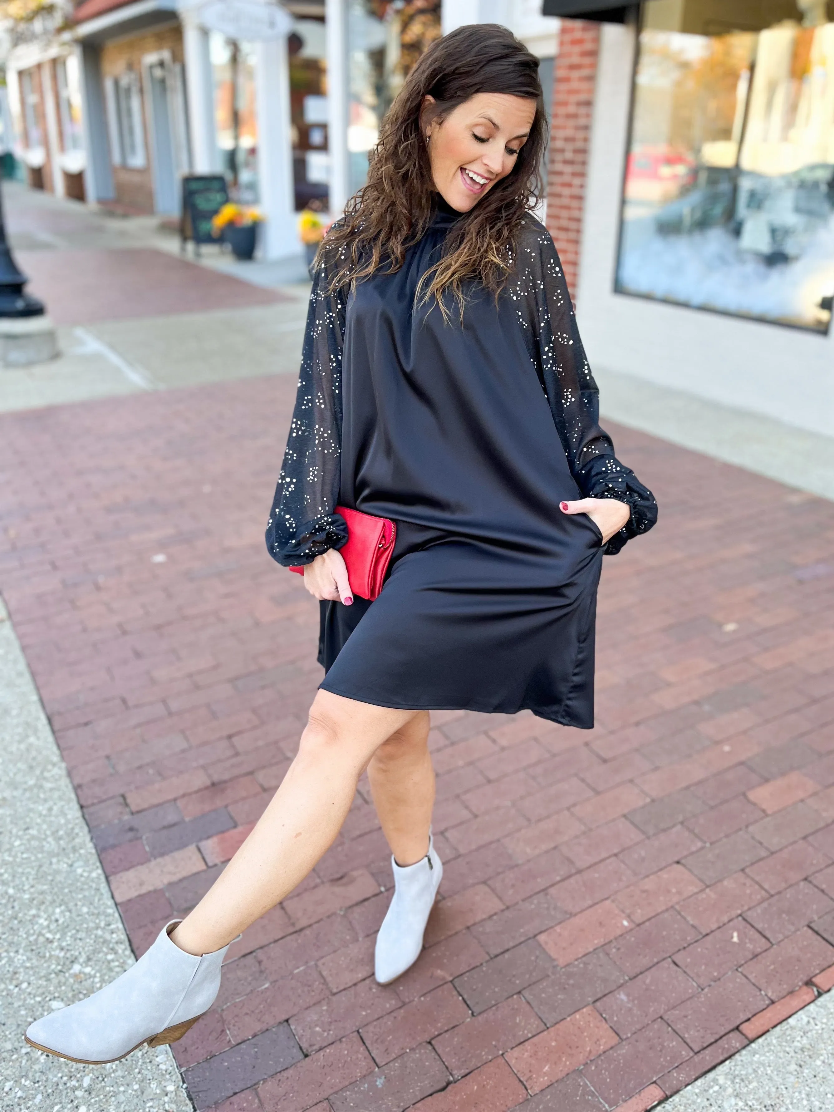 Black Mock Neck Mini Dress