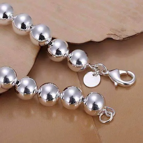 Bold Beads Silver 20 Inches Necklace For woman 10mm High Polished Any Occasion