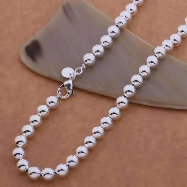Bold Beads Silver 20 Inches Necklace For woman 10mm High Polished Any Occasion