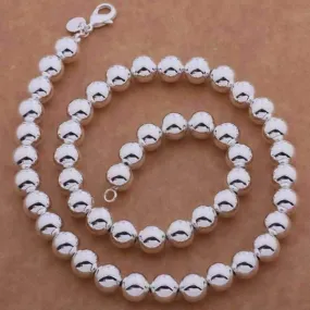 Bold Beads Silver 20 Inches Necklace For woman 10mm High Polished Any Occasion