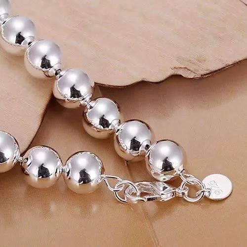 Bold Beads Silver 20 Inches Necklace For woman 10mm High Polished Any Occasion