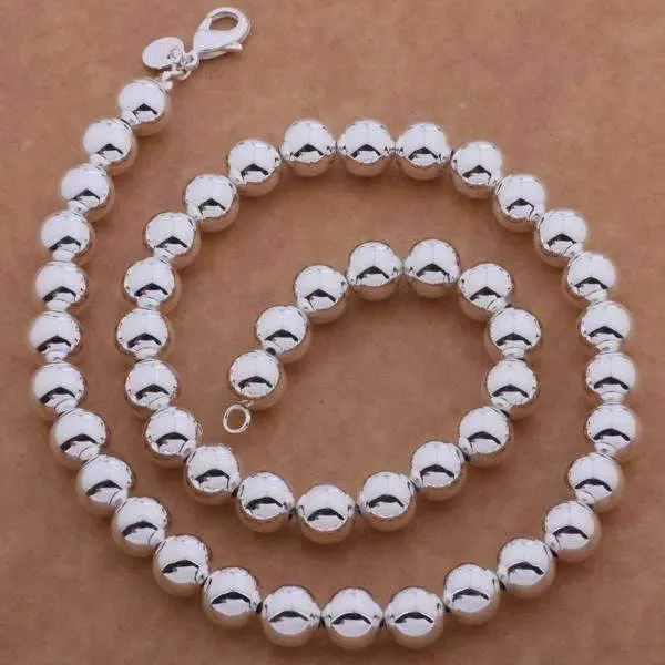 Bold Beads Silver 20 Inches Necklace For woman 10mm High Polished Any Occasion