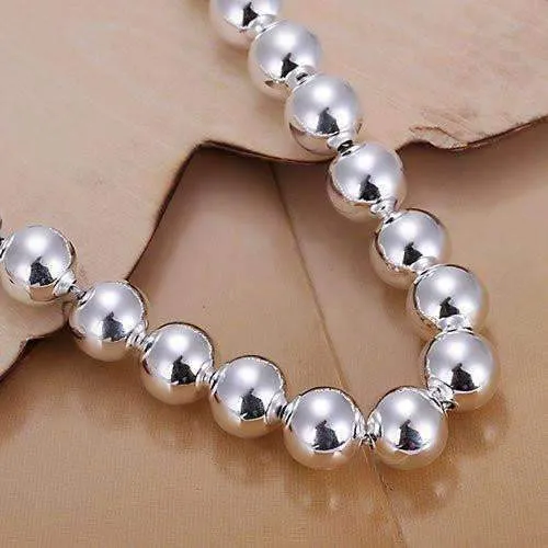Bold Beads Silver 20 Inches Necklace For woman 10mm High Polished Any Occasion