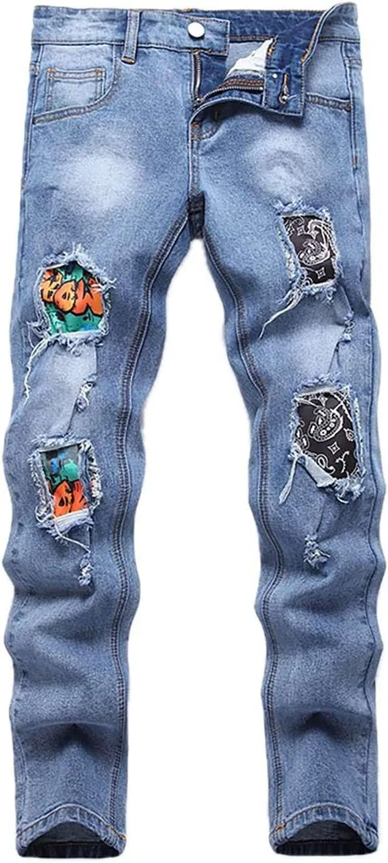 Boy's Jeans Pants Kids Ripped Skinny Jeans Casual Slim Fit Denim Jeans Trousers