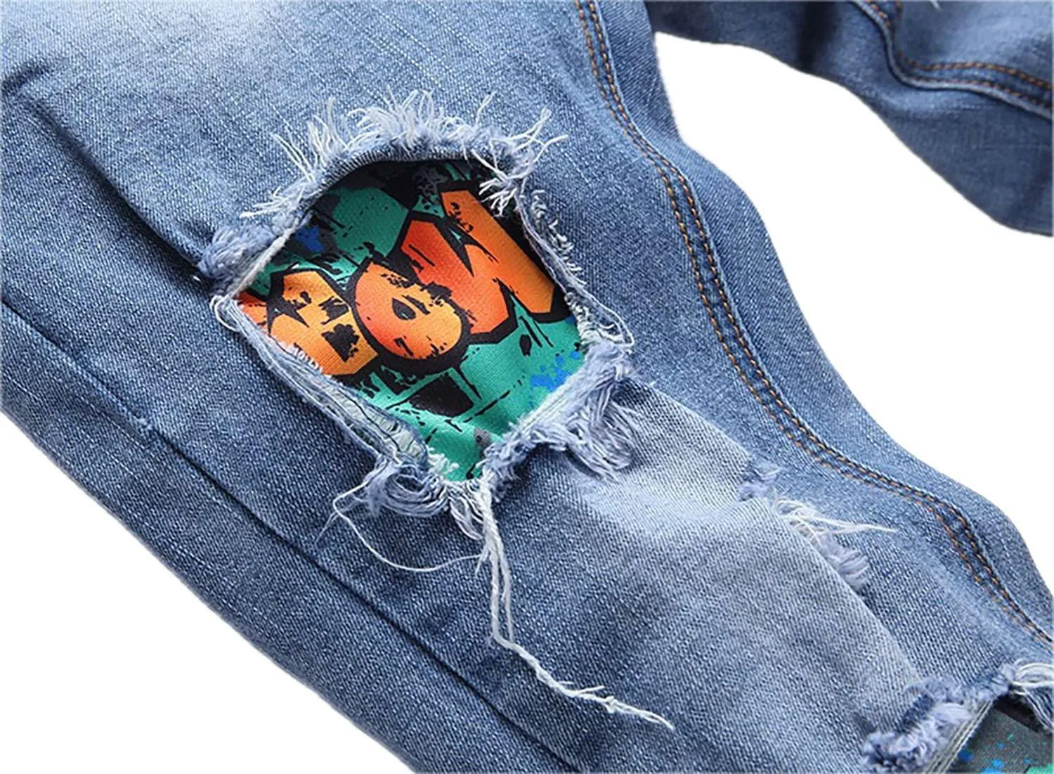 Boy's Jeans Pants Kids Ripped Skinny Jeans Casual Slim Fit Denim Jeans Trousers