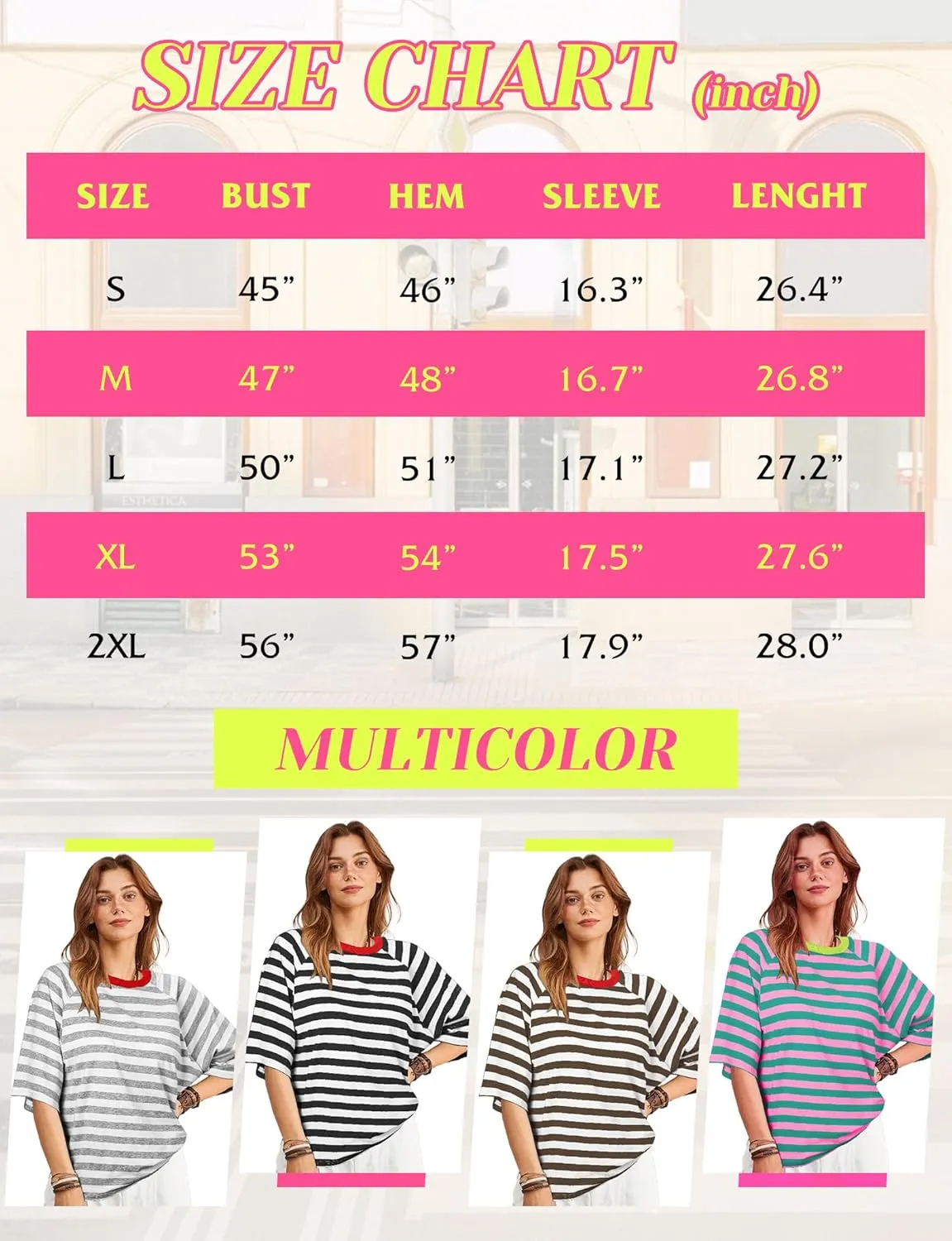 Buauty Women Oversized Striped T Shirts, Color Block Summer Tops, Crew Neck Short Sleeve Casual Tee, Fashion Trendy Loose Top