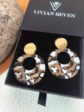 Chic Leopard Acrylic Disc Loop Drop Statement Earrings