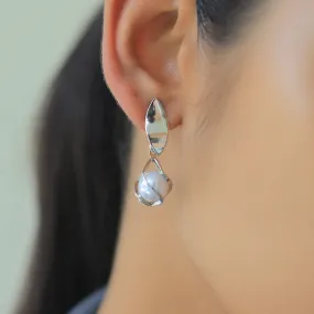 Chic Silver-Toned Earrings With Lustrous Pearl Drops.