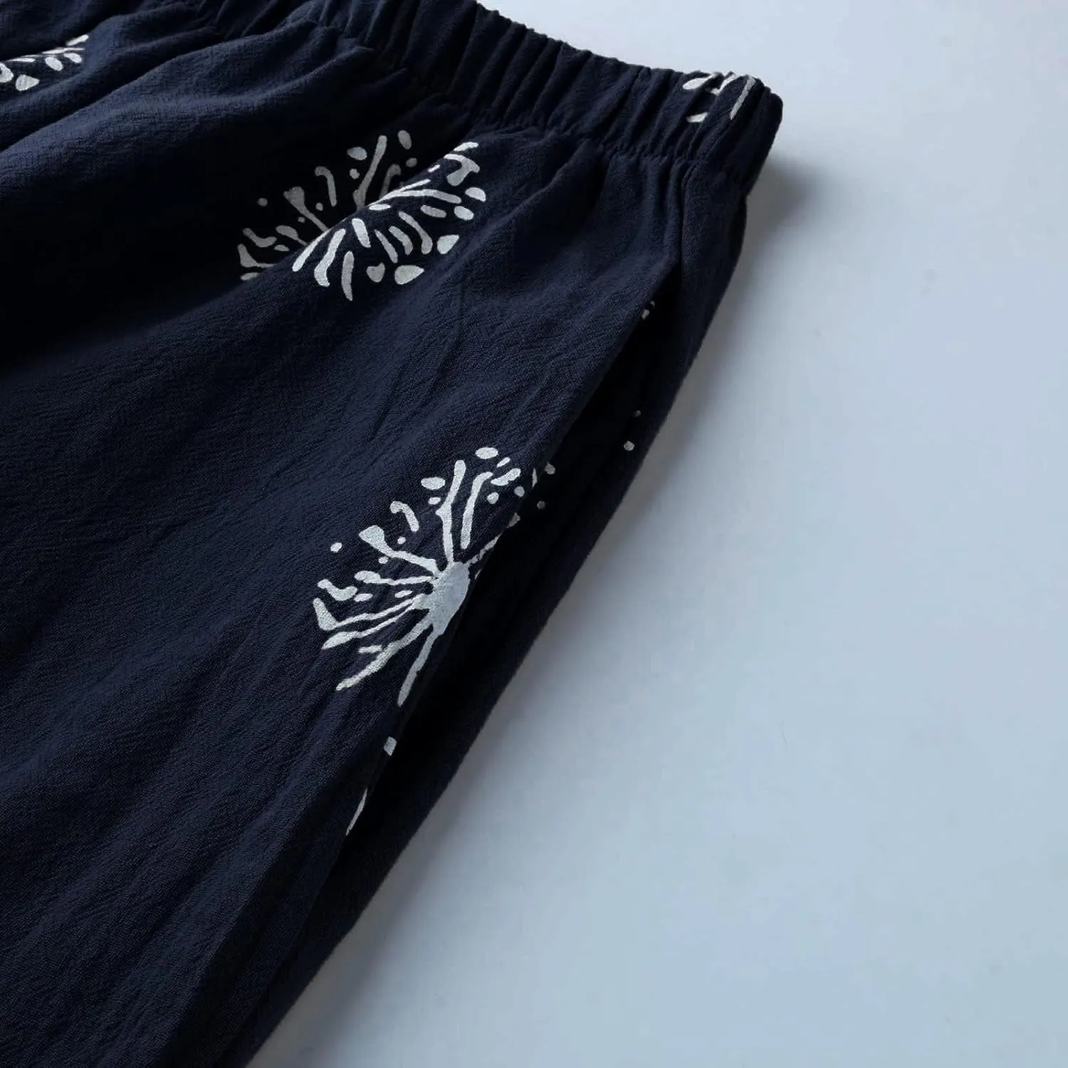 Cotton Linen Capri Pants for Women 2025 Casual Printed Cropped Palazzo Pants Elastic Waist Lounge Baggy Trousers