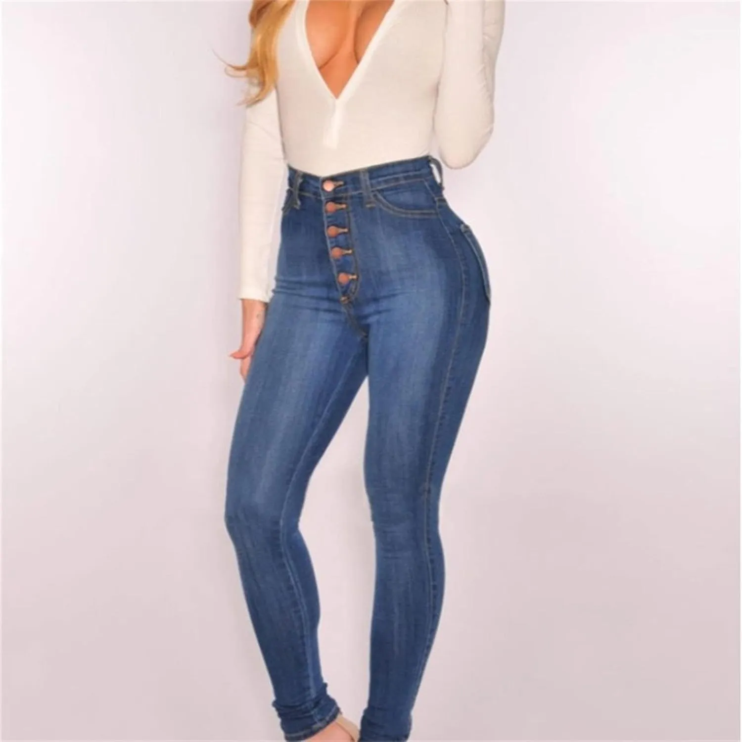 DGHM-JLMY Women's High Waist Sexy Stretch Skinny Jeans Stretch Casual Distressed Slim Jeans Super Stretchy Slim-Fit Jeans