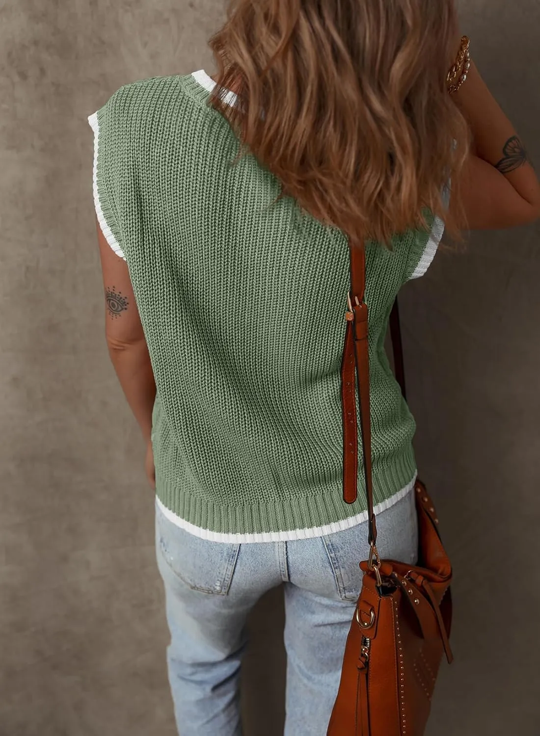 Dokotoo Tank Tops for Women Round Neck Cap Sleeve Color Block Cable Knit Womens Tank Tops Sweater Vest Women