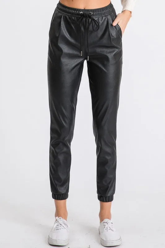 *FAUX LEATHER JOGGERS BLACK