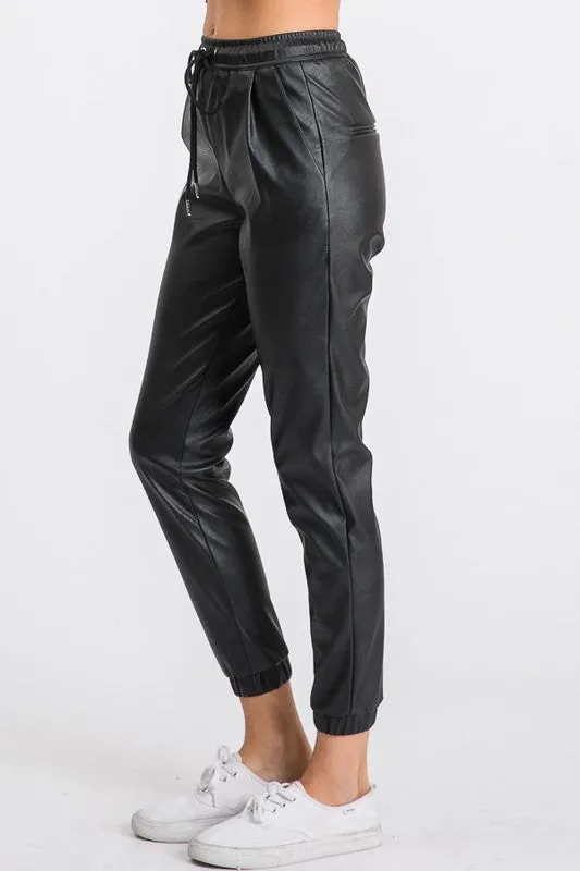 *FAUX LEATHER JOGGERS BLACK