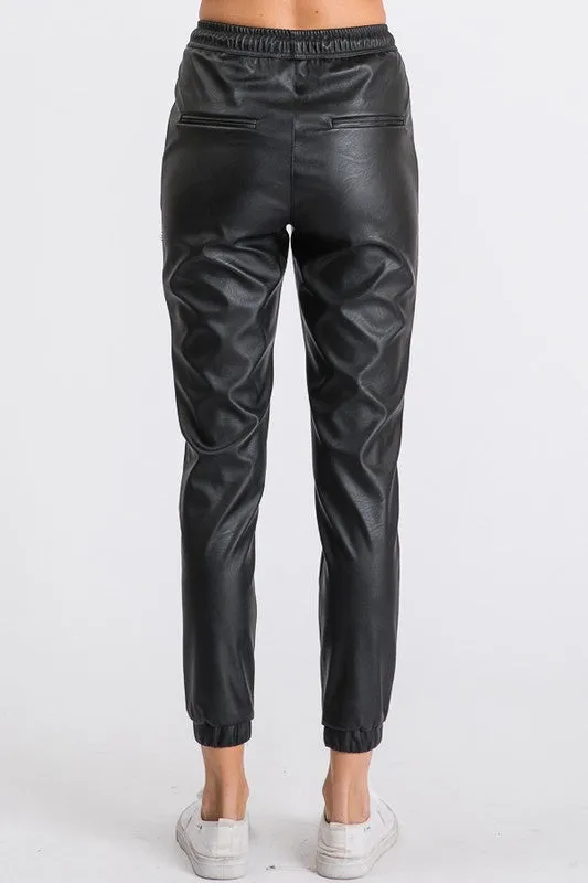 *FAUX LEATHER JOGGERS BLACK