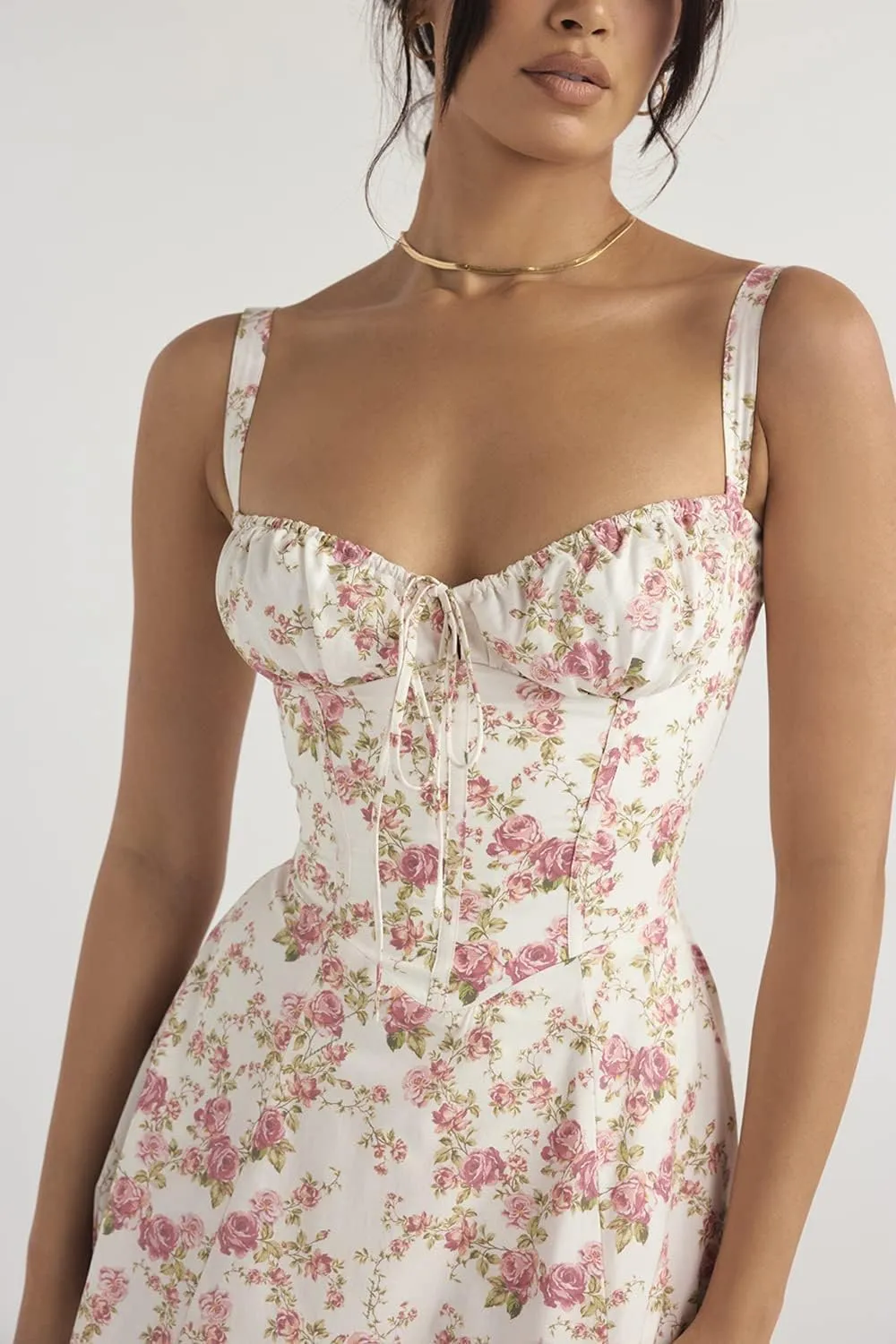 Floral Bustier Midriff Waist Shaper Dress, Print Bustier Sundress Sundresses for Women Slit Long Printed Dress