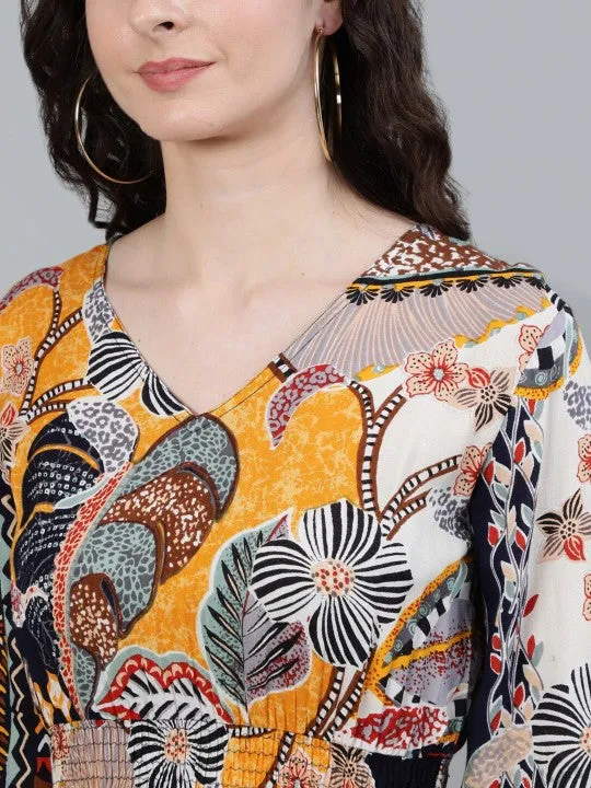 Flowy Rayon Multi-Colored Floral Fit & Flare Dress