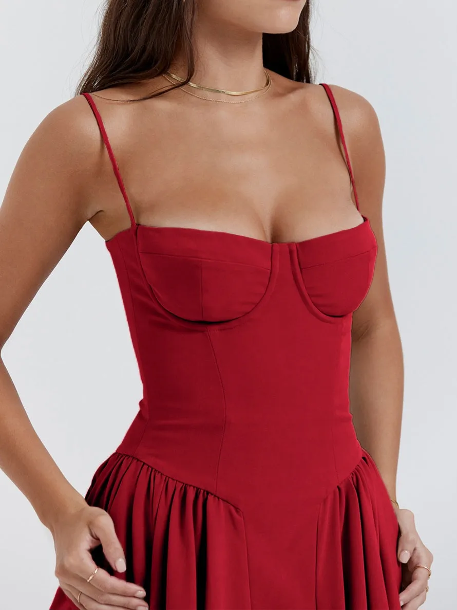 Flytonn- Samaria Red Corset Midi Sundress