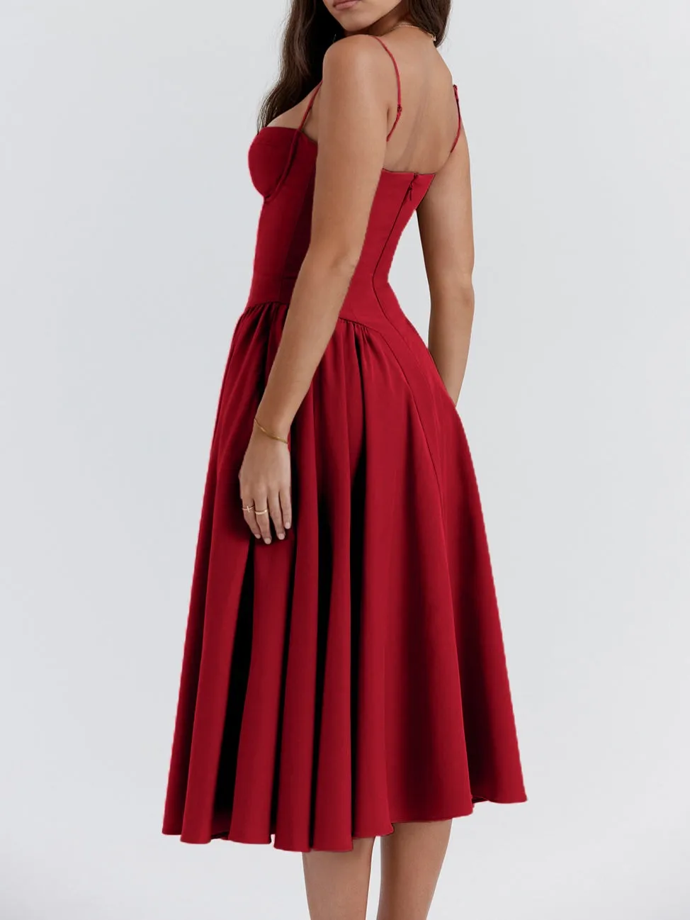 Flytonn- Samaria Red Corset Midi Sundress