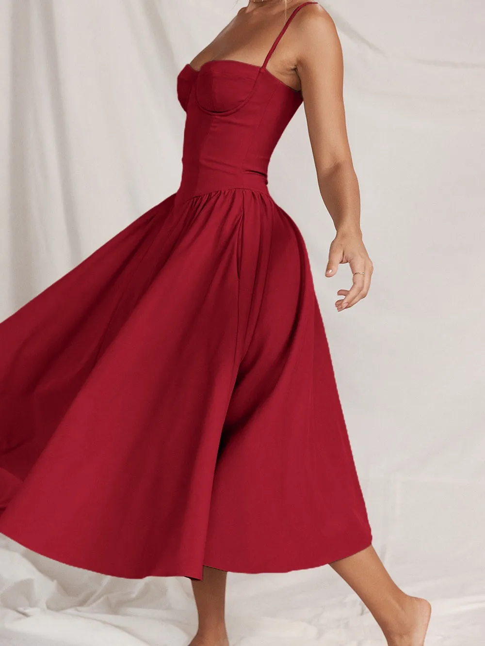 Flytonn- Samaria Red Corset Midi Sundress