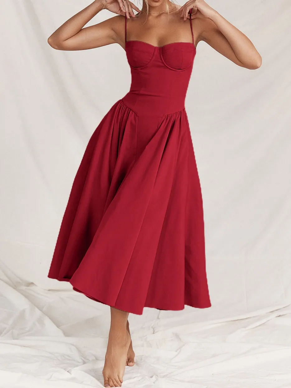 Flytonn- Samaria Red Corset Midi Sundress