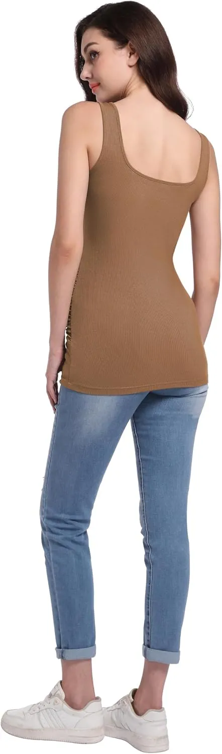 Foucome Maternity Tank Top Sleeveless Square Neck Trendy Casual Basic Tops Pregnancy Athletic Yoga Shirts Camisole