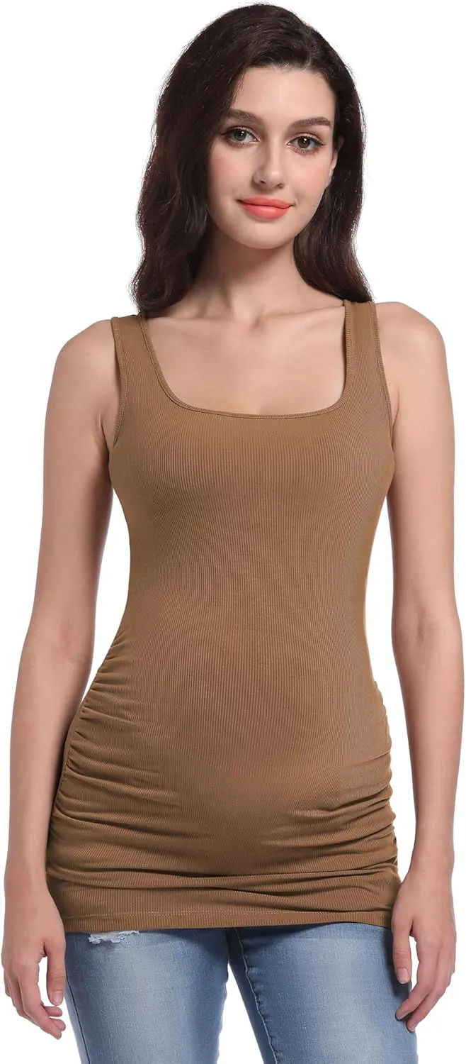 Foucome Maternity Tank Top Sleeveless Square Neck Trendy Casual Basic Tops Pregnancy Athletic Yoga Shirts Camisole