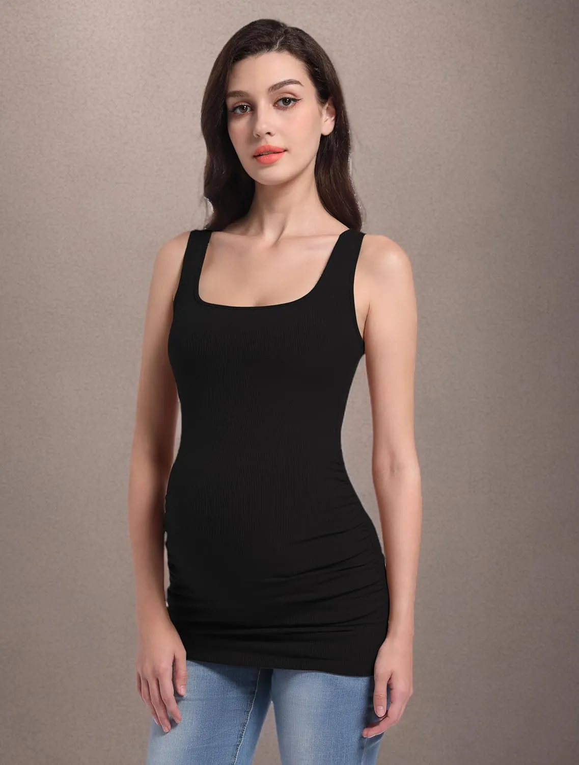 Foucome Maternity Tank Top Sleeveless Square Neck Trendy Casual Basic Tops Pregnancy Athletic Yoga Shirts Camisole