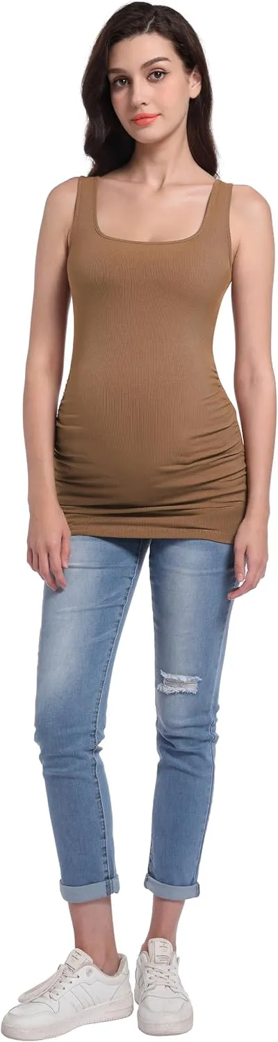 Foucome Maternity Tank Top Sleeveless Square Neck Trendy Casual Basic Tops Pregnancy Athletic Yoga Shirts Camisole