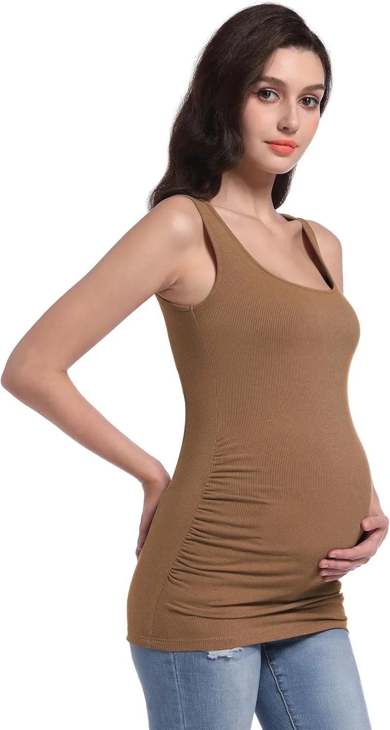 Foucome Maternity Tank Top Sleeveless Square Neck Trendy Casual Basic Tops Pregnancy Athletic Yoga Shirts Camisole