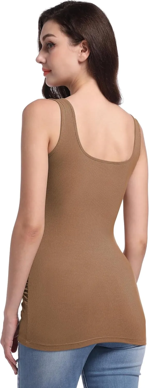 Foucome Maternity Tank Top Sleeveless Square Neck Trendy Casual Basic Tops Pregnancy Athletic Yoga Shirts Camisole