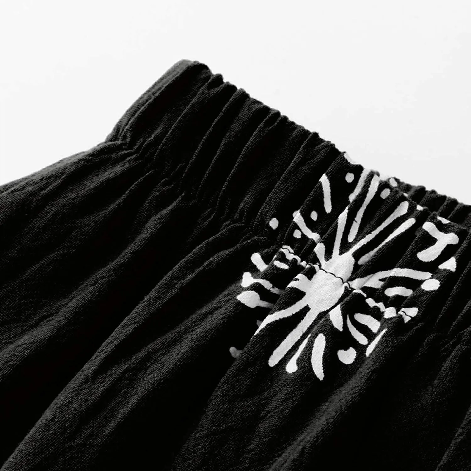 Guteidee Cotton Linen Casual Summer Capri Pants Printed Cropped Comfy Baggy Trousers with Pockets Palazzo Lounge Pants