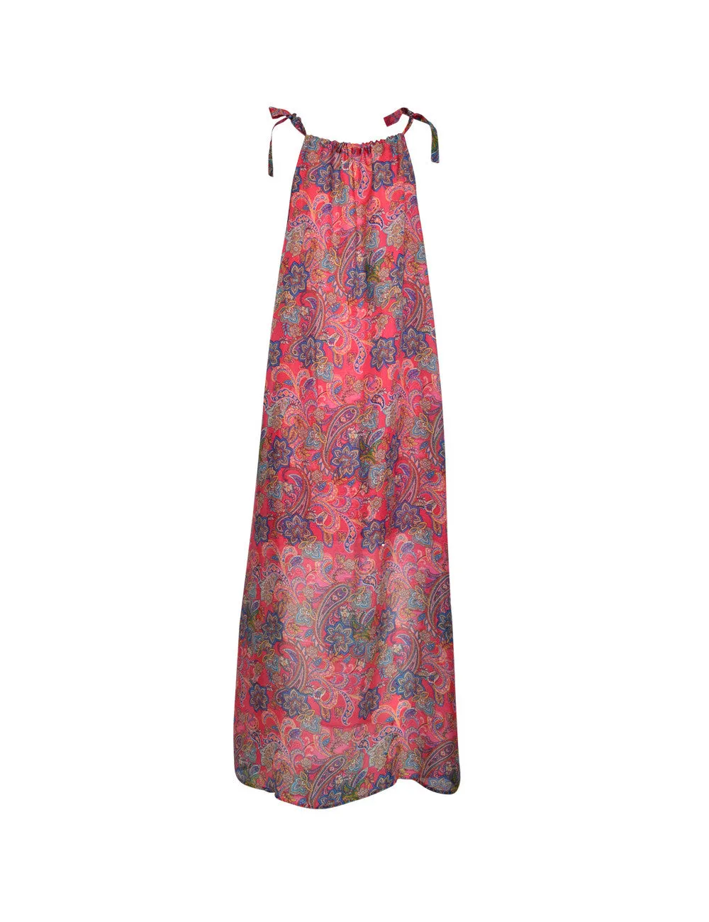 Hand-Printed Pure Silk Maxi Sundress