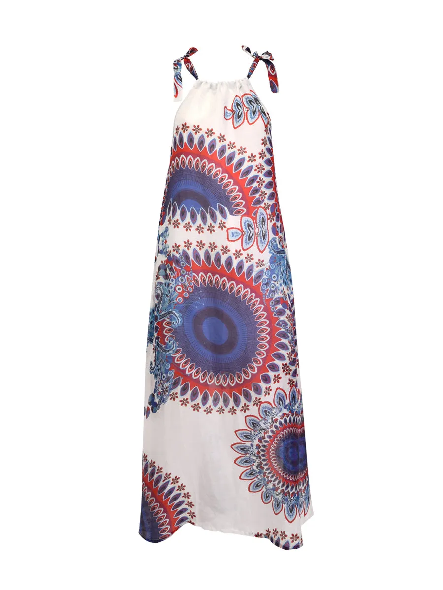 Hand-Printed Pure Silk Maxi Sundress