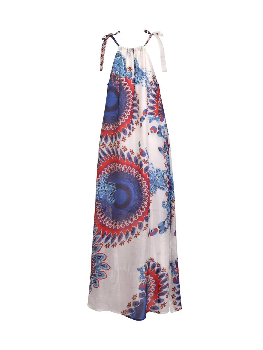 Hand-Printed Pure Silk Maxi Sundress