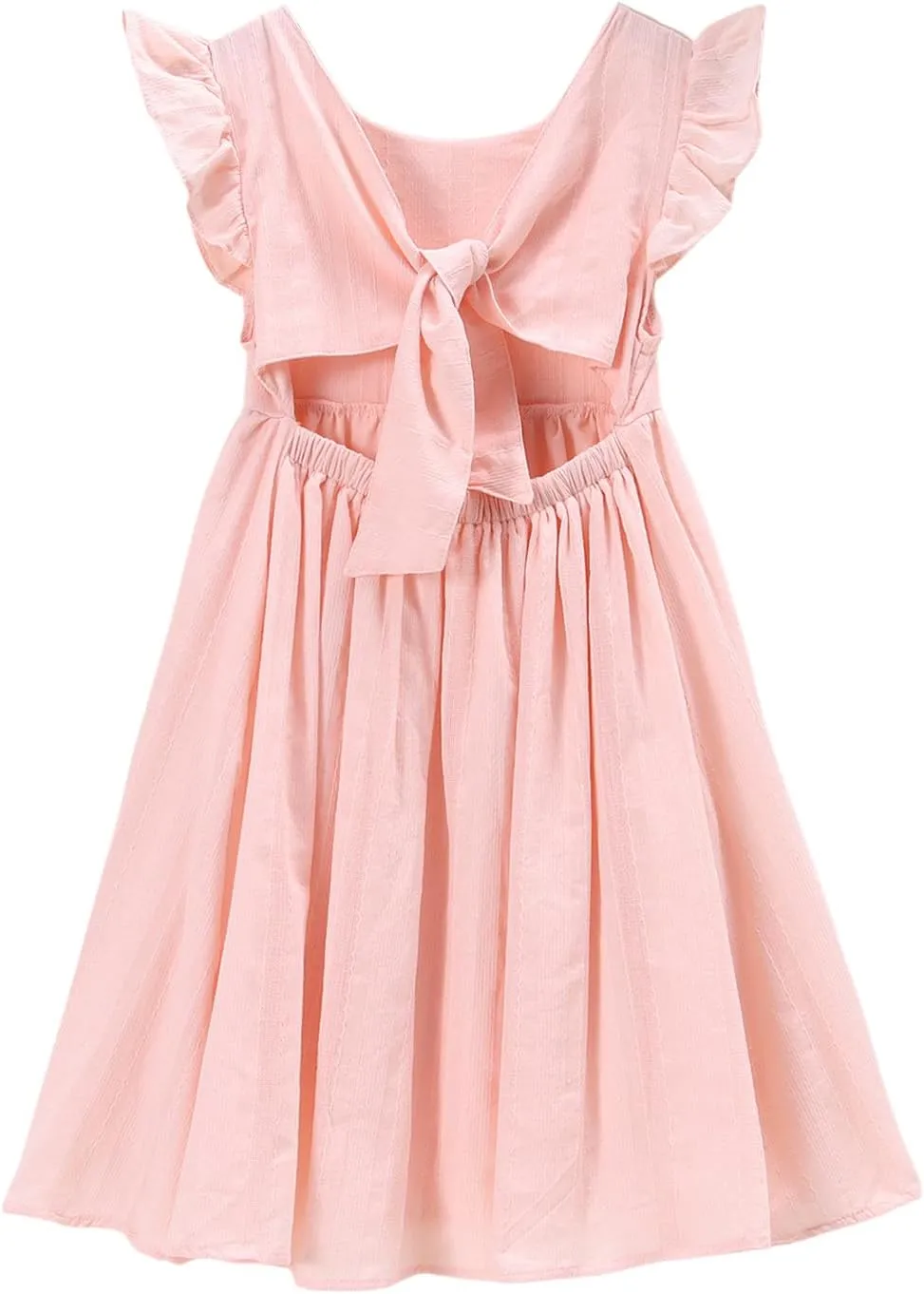 IZYJOY Girls Cotton Dress Tie Back Ruffle Sleeveless Sundress Summer Casual Beach A-Line Swing Solid Midi Dresses