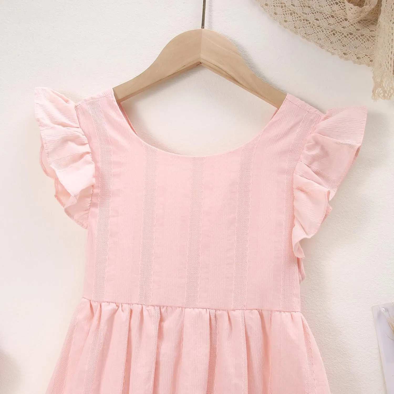 IZYJOY Girls Cotton Dress Tie Back Ruffle Sleeveless Sundress Summer Casual Beach A-Line Swing Solid Midi Dresses