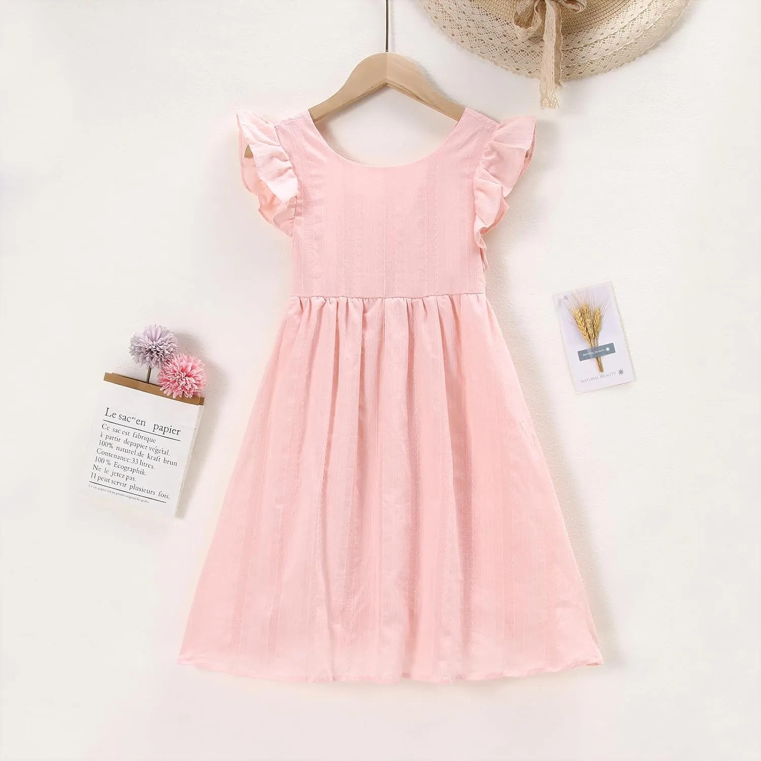 IZYJOY Girls Cotton Dress Tie Back Ruffle Sleeveless Sundress Summer Casual Beach A-Line Swing Solid Midi Dresses