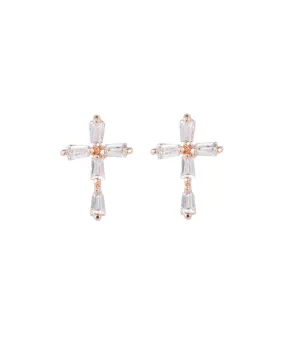 Karen Sampson Rose Gold Crystal Cross Stud Earrings