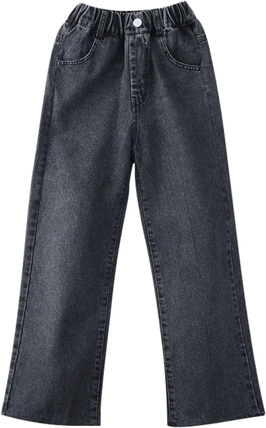 Kids Girls Baggy Jeans Casual Wide Leg High Waist Denim Pants Casual Denim Jeans Straight Leg Jeans for Baby Girl