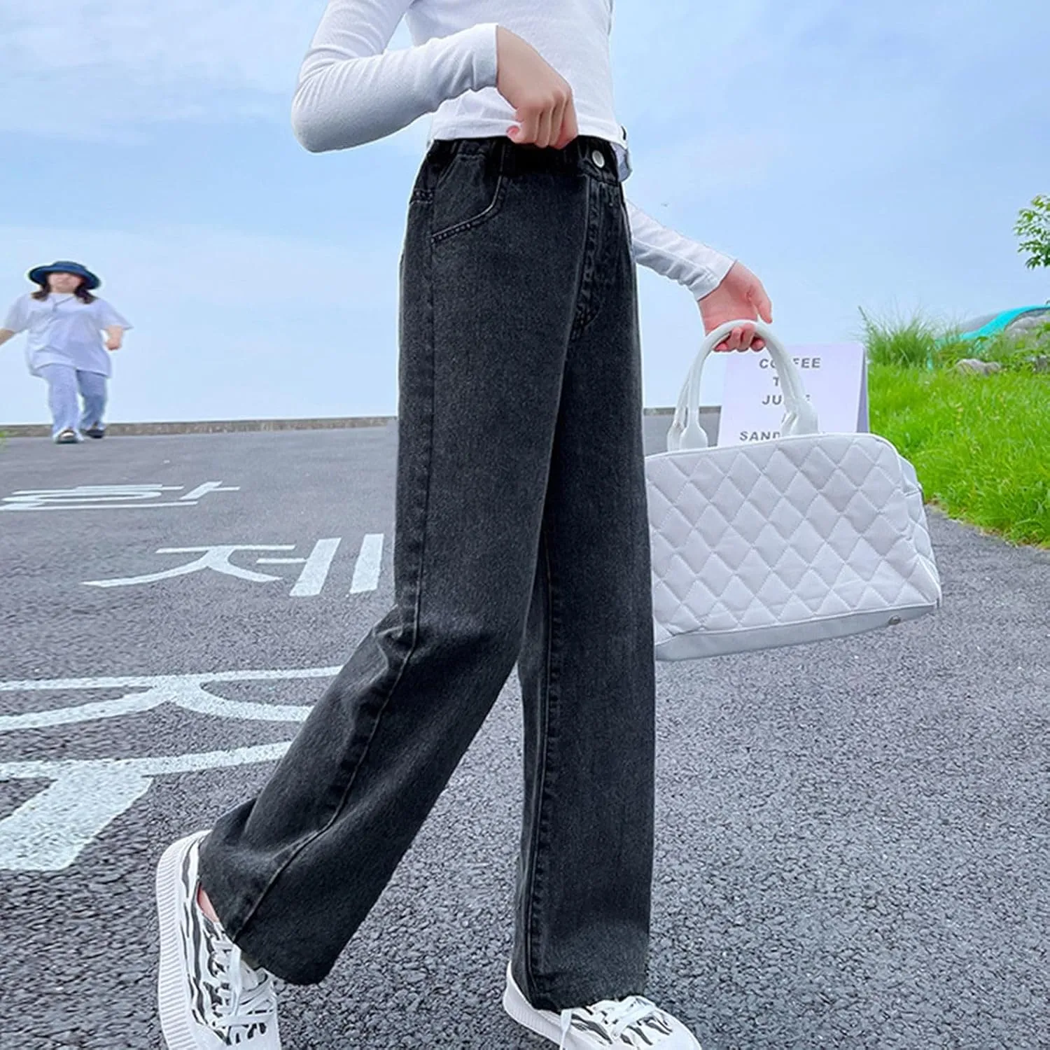 Kids Girls Baggy Jeans Casual Wide Leg High Waist Denim Pants Casual Denim Jeans Straight Leg Jeans for Baby Girl