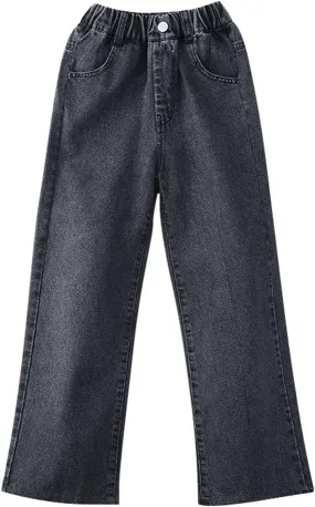 Kids Girls Baggy Jeans Casual Wide Leg High Waist Denim Pants Casual Denim Jeans Straight Leg Jeans for Baby Girl