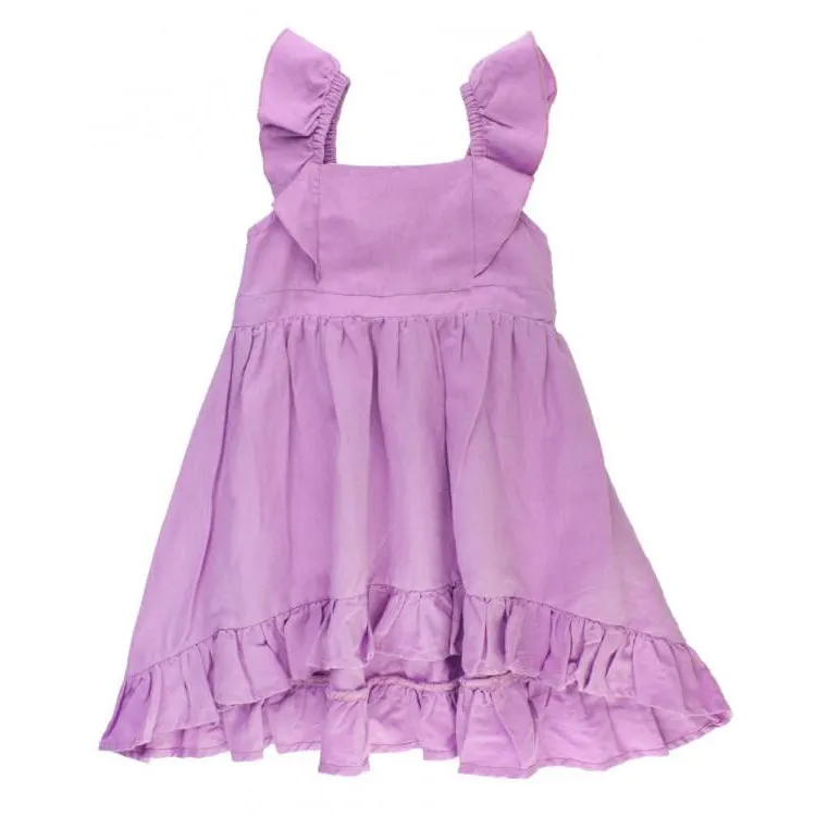 Lilac Linen Ruffle Dress